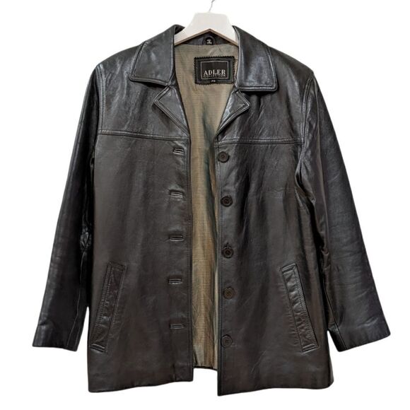 Adler Collection Black Genuine Leather Lambskin Lining Buttoned Jacket Size PS - Picture 3 of 9